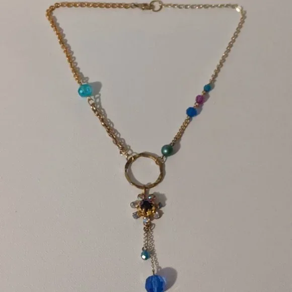 Blue Ring Dangles Vintage Necklace - Picture 4 of 6